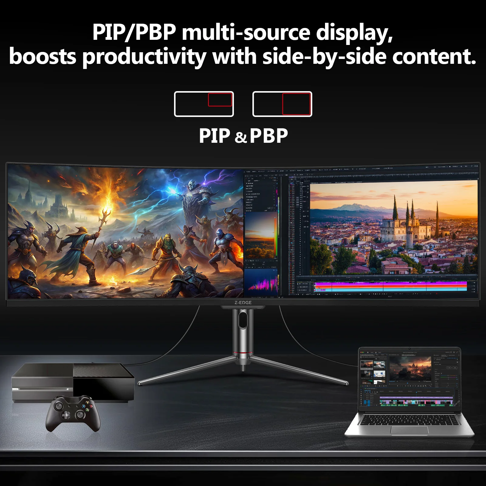 Z-EDGE UG49P 49" 240Hz DQHD Curved 1800R LED Gaming Monitor, 1MS 32:9 5120x1440 HDR Sync PIP/PBP Game Screen - Image 5