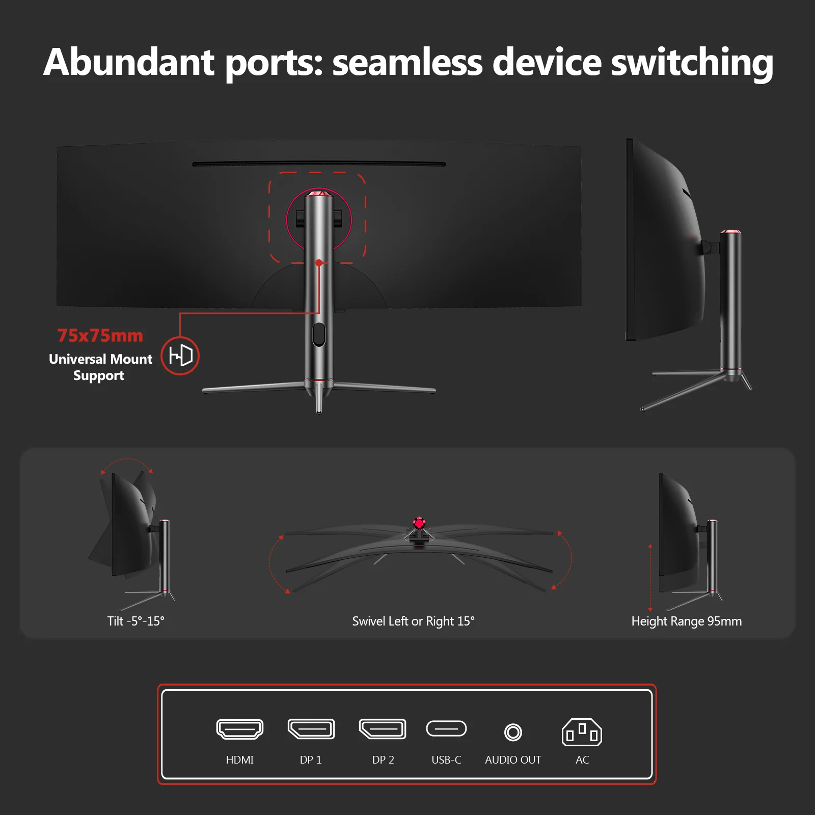 Z-EDGE UG49P 49" 240Hz DQHD Curved 1800R LED Gaming Monitor, 1MS 32:9 5120x1440 HDR Sync PIP/PBP Game Screen - Image 7