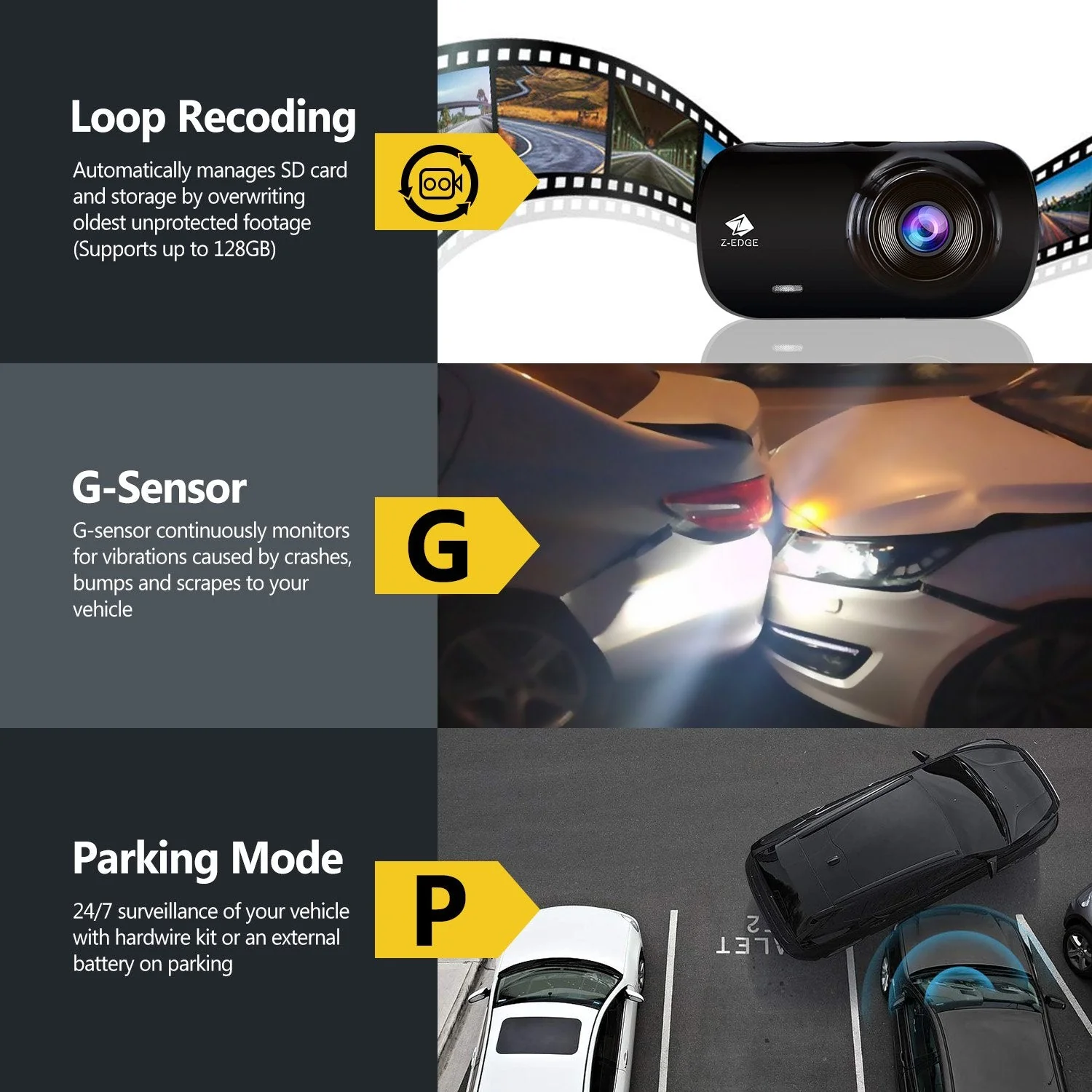 Refurbished: Z-EDGE Z3D 4K + 1080P Dual Dash Cam - Image 7