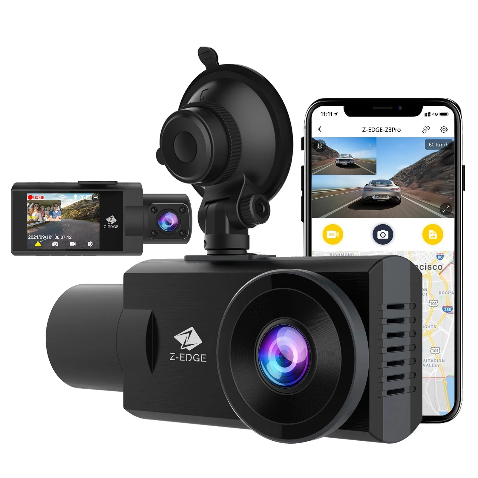 Refurbished: Dual Dash Cam, WiFi&App Connection, 2K+1080P Front and Inside Dash Cam, IR Night Vision