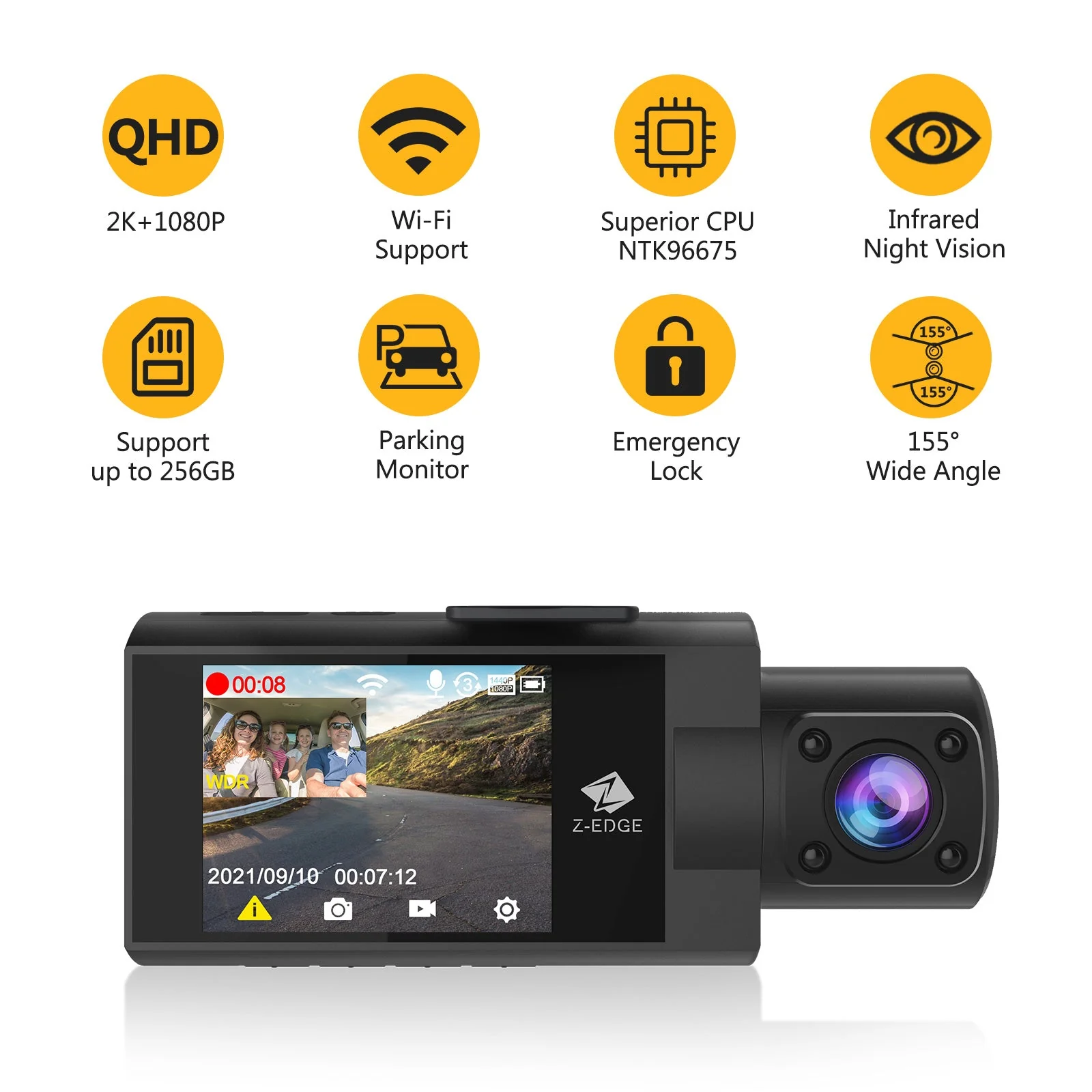 Refurbished: Dual Dash Cam, WiFi&App Connection, 2K+1080P Front and Inside Dash Cam, IR Night Vision - Image 3
