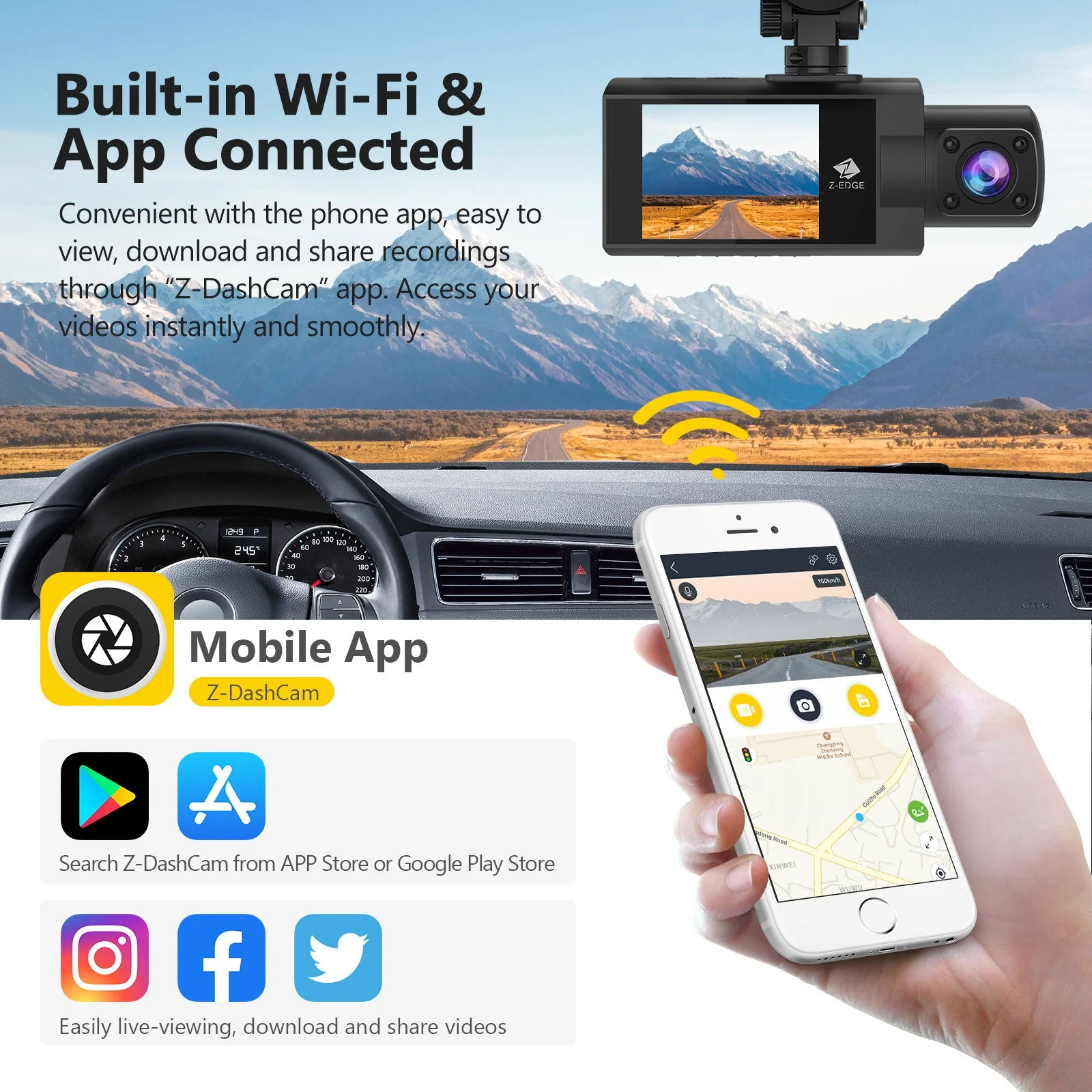 Refurbished: Dual Dash Cam, WiFi&App Connection, 2K+1080P Front and Inside Dash Cam, IR Night Vision - Image 5