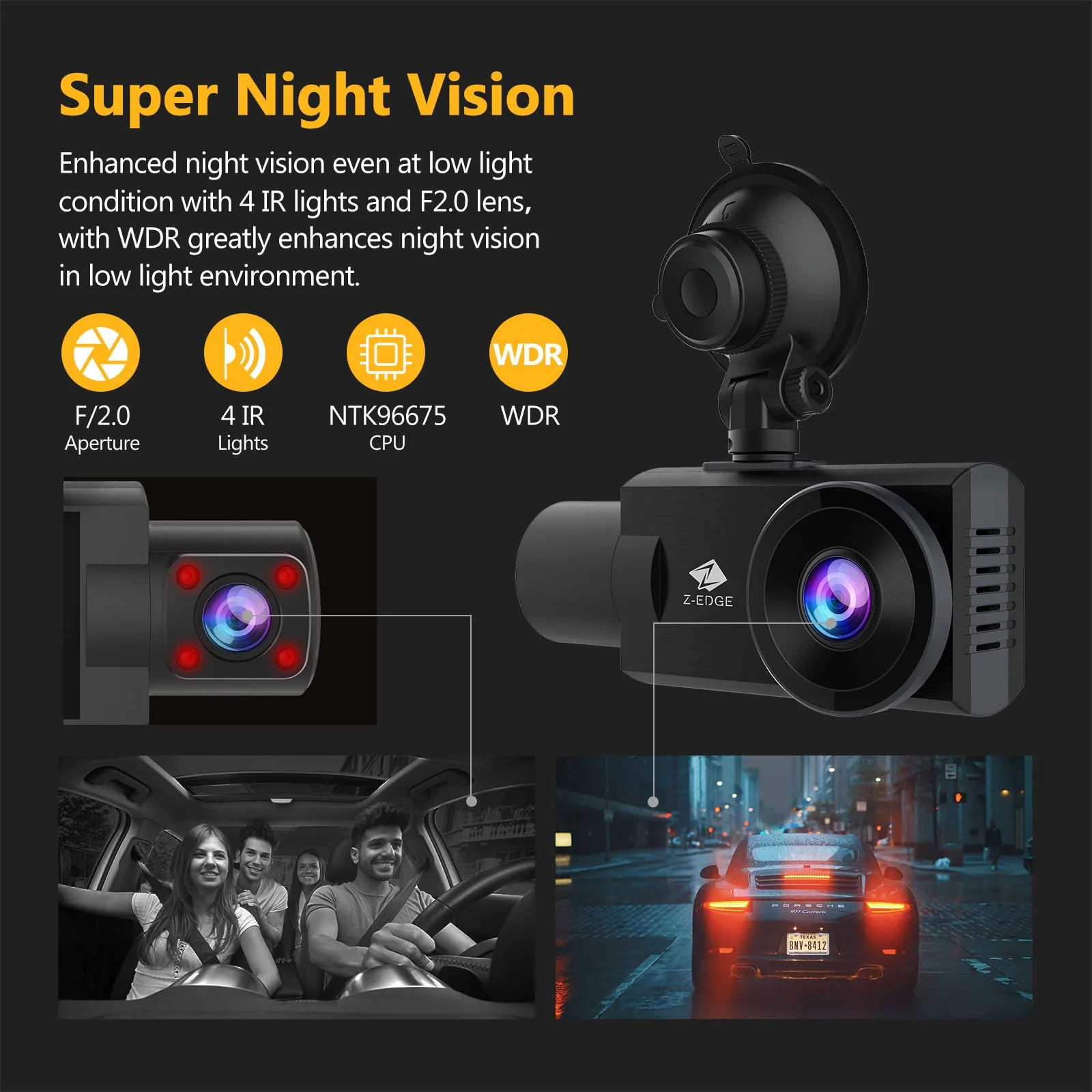 Refurbished: Dual Dash Cam, WiFi&App Connection, 2K+1080P Front and Inside Dash Cam, IR Night Vision - Image 6