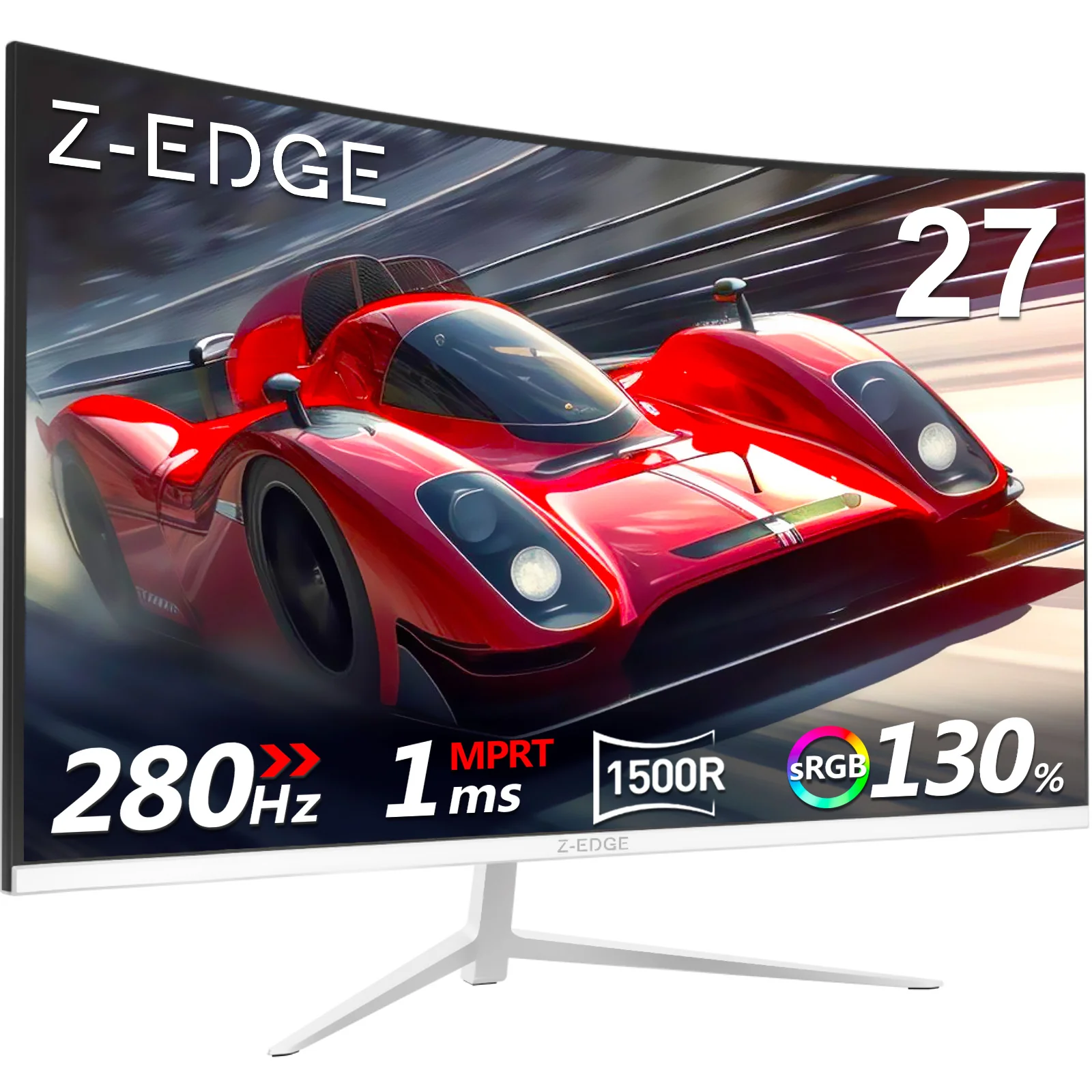 Z-Edge 27 inch Curved Gaming Monitor 280Hz (DP) 240Hz (HDMI) 1ms MPRT Full HD LED Monitor, 350cd/m² Brightness, 16:9 Curved Screen, FreeSync, HDMI 2.0 & DisplayPort 1.2 -White