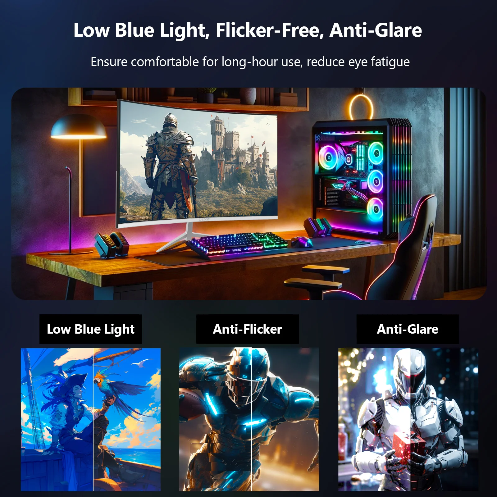 Z-Edge 27 inch Curved Gaming Monitor 280Hz (DP) 240Hz (HDMI) 1ms MPRT Full HD LED Monitor, 350cd/m² Brightness, 16:9 Curved Screen, FreeSync, HDMI 2.0 & DisplayPort 1.2 -White - Image 7